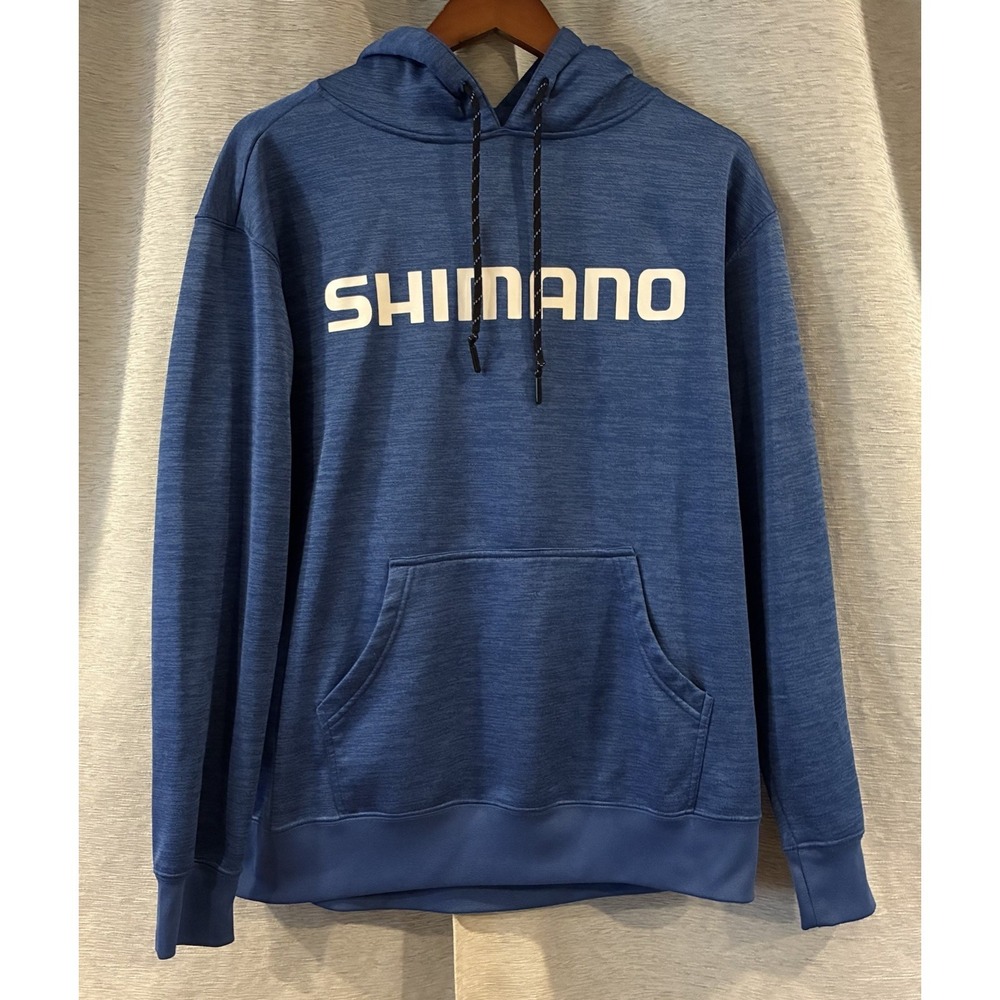 Shimano Fishing Hoodie Mens L Blue Performance Pullover Sweatshirt Logo